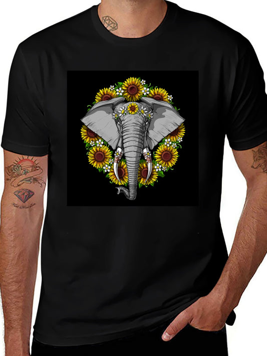 Elephant Sunflower Black T-Shirt