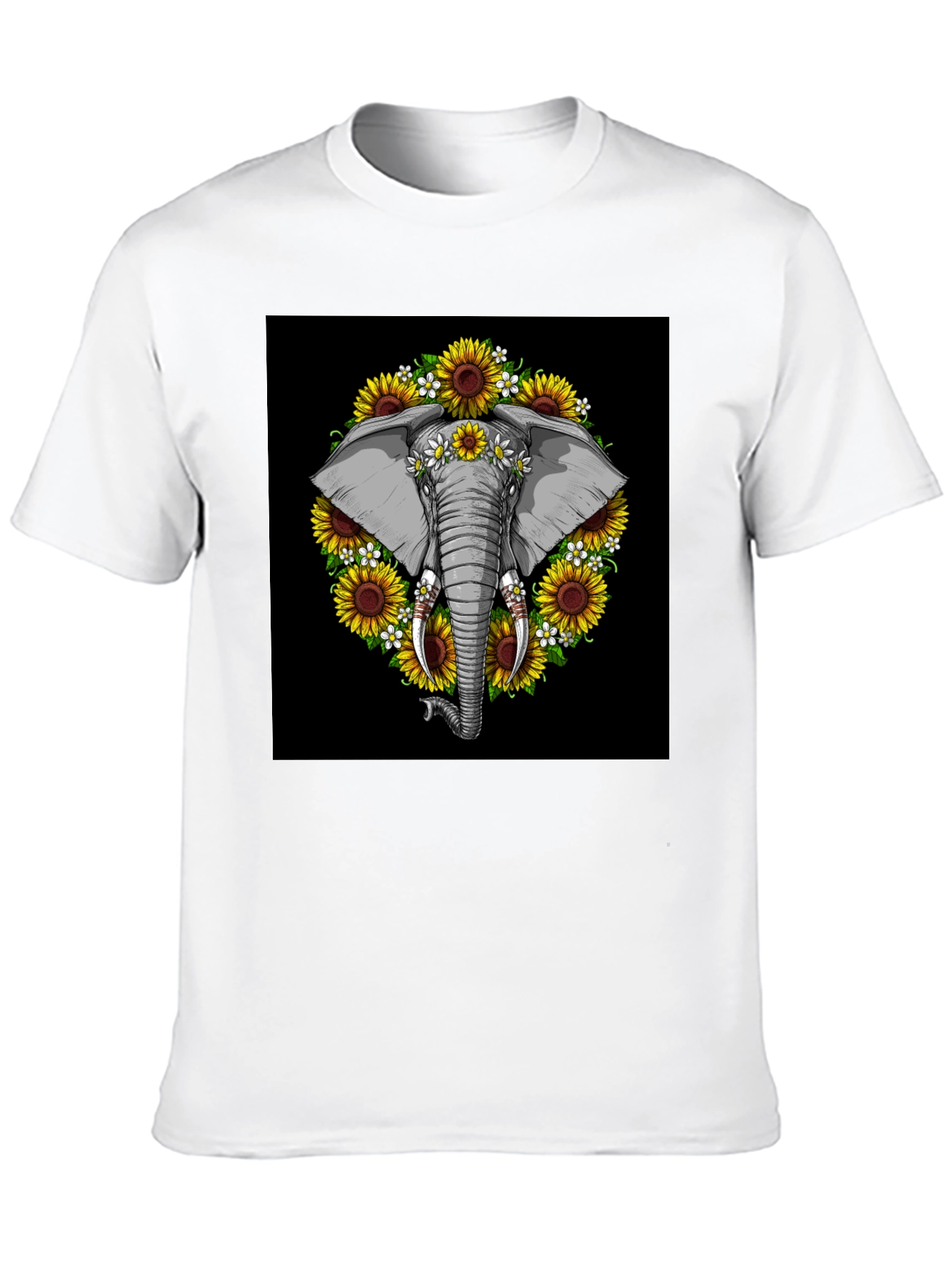 Elephant Sunflower Black T-Shirt