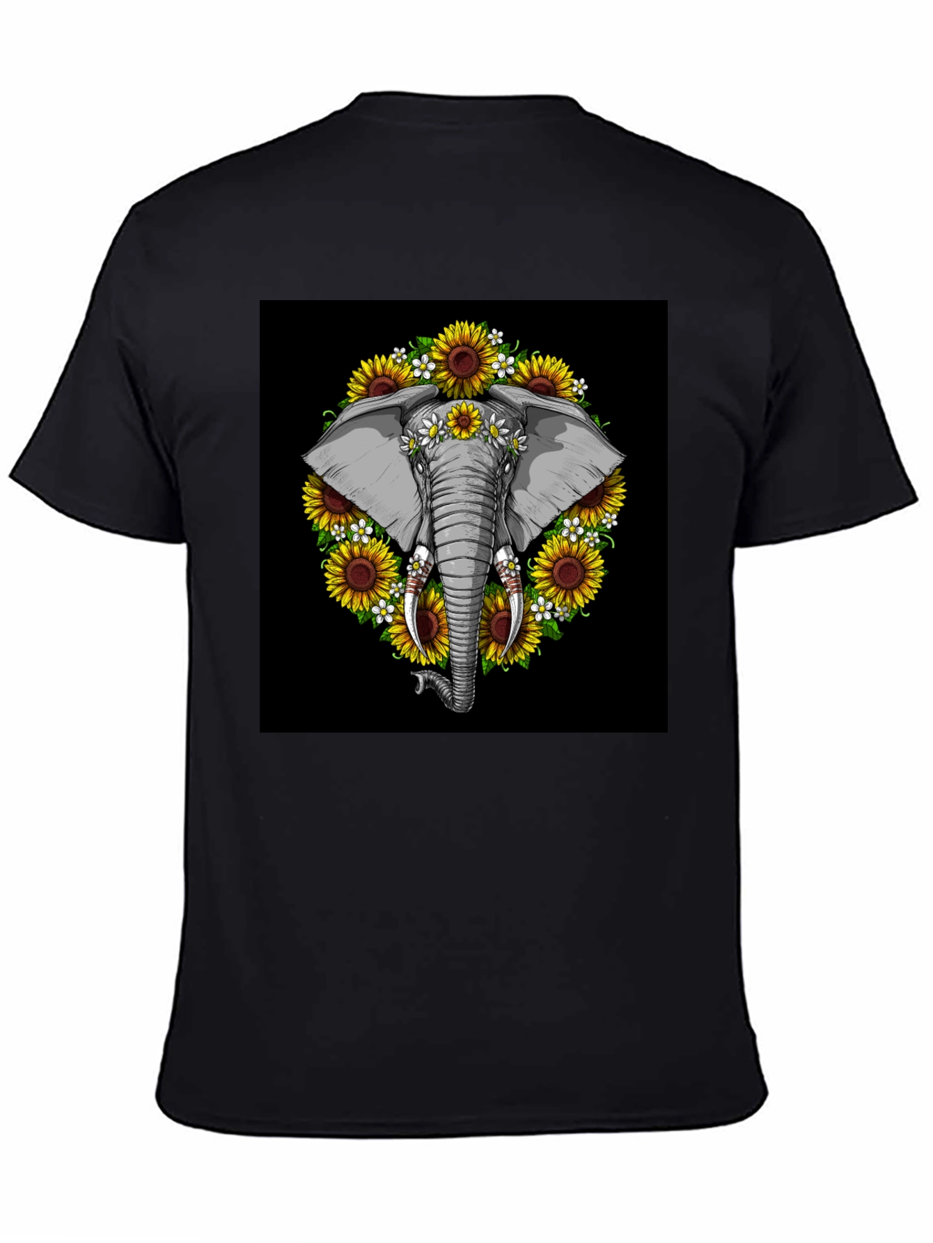 Elephant Sunflower Black T-Shirt