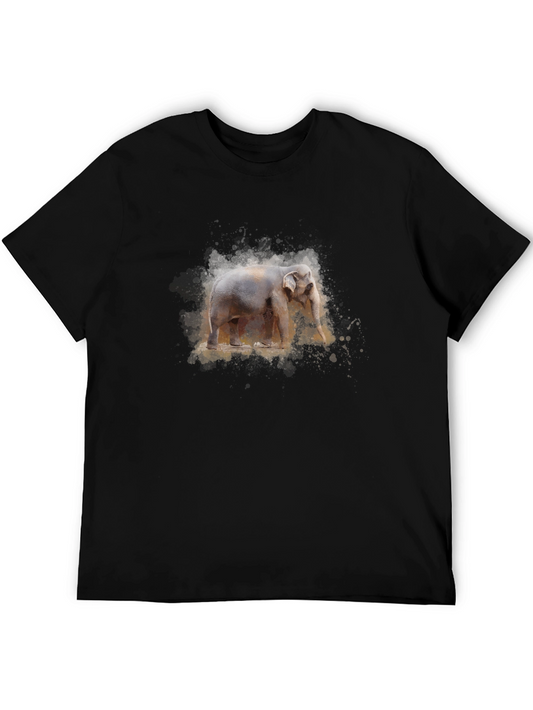 Elephant Watercolor Print Black T-Shirt
