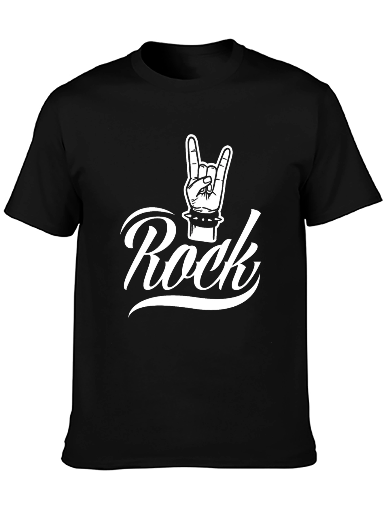 Rock Hand Gesture Graphic Black T-Shirt