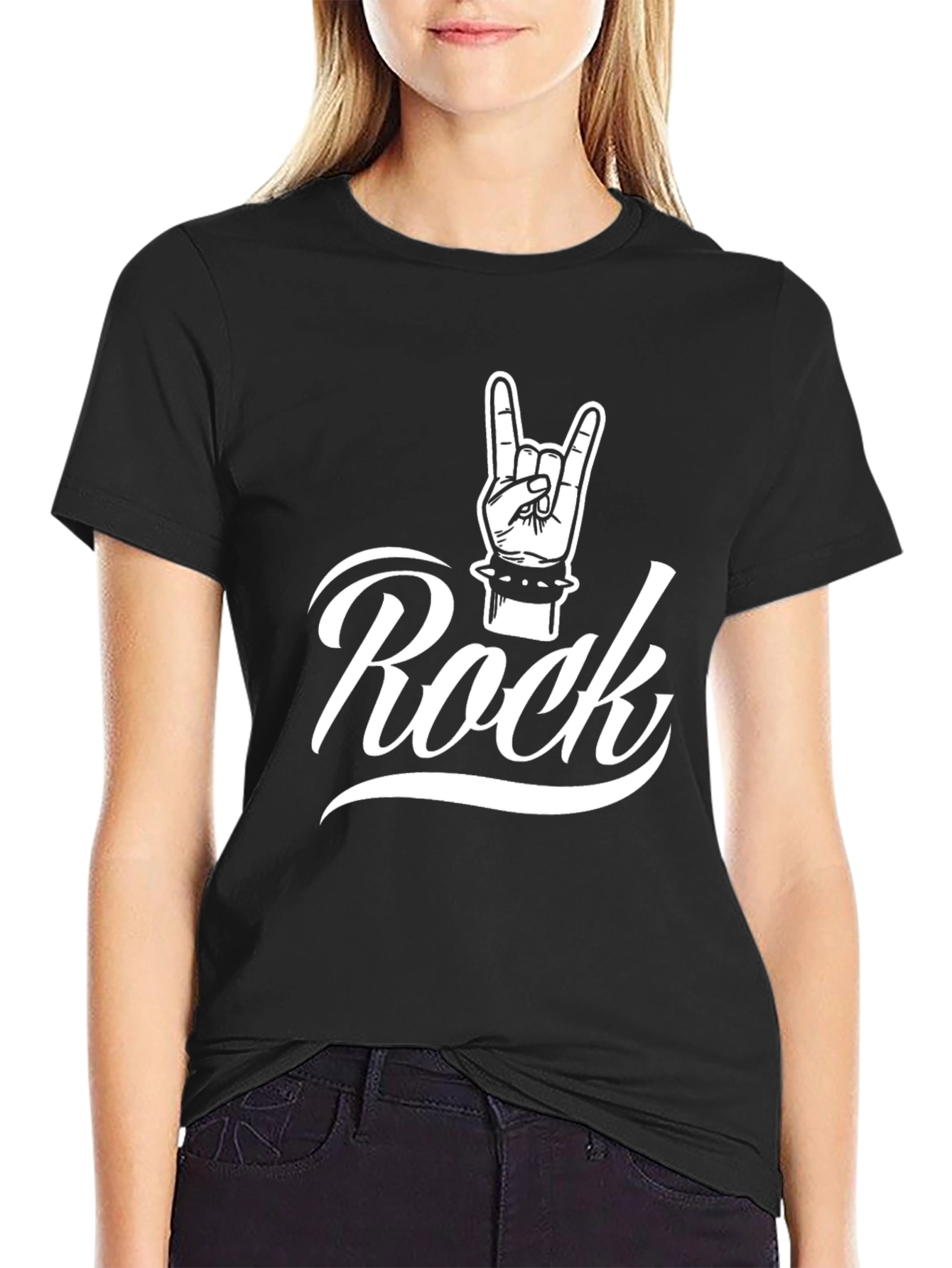 Rock Hand Gesture Graphic Black T-Shirt