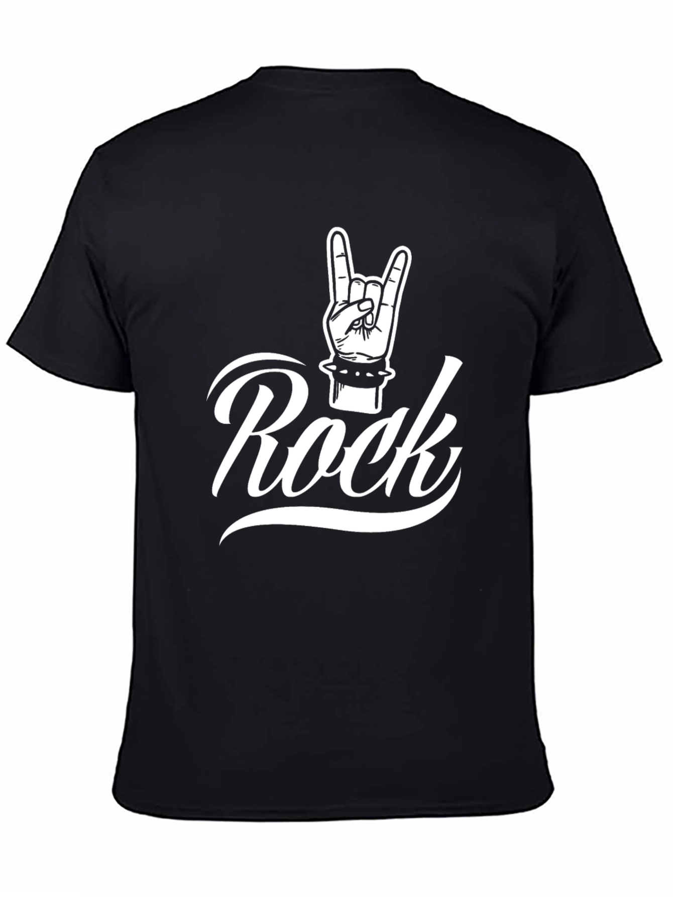 Rock Hand Gesture Graphic Black T-Shirt