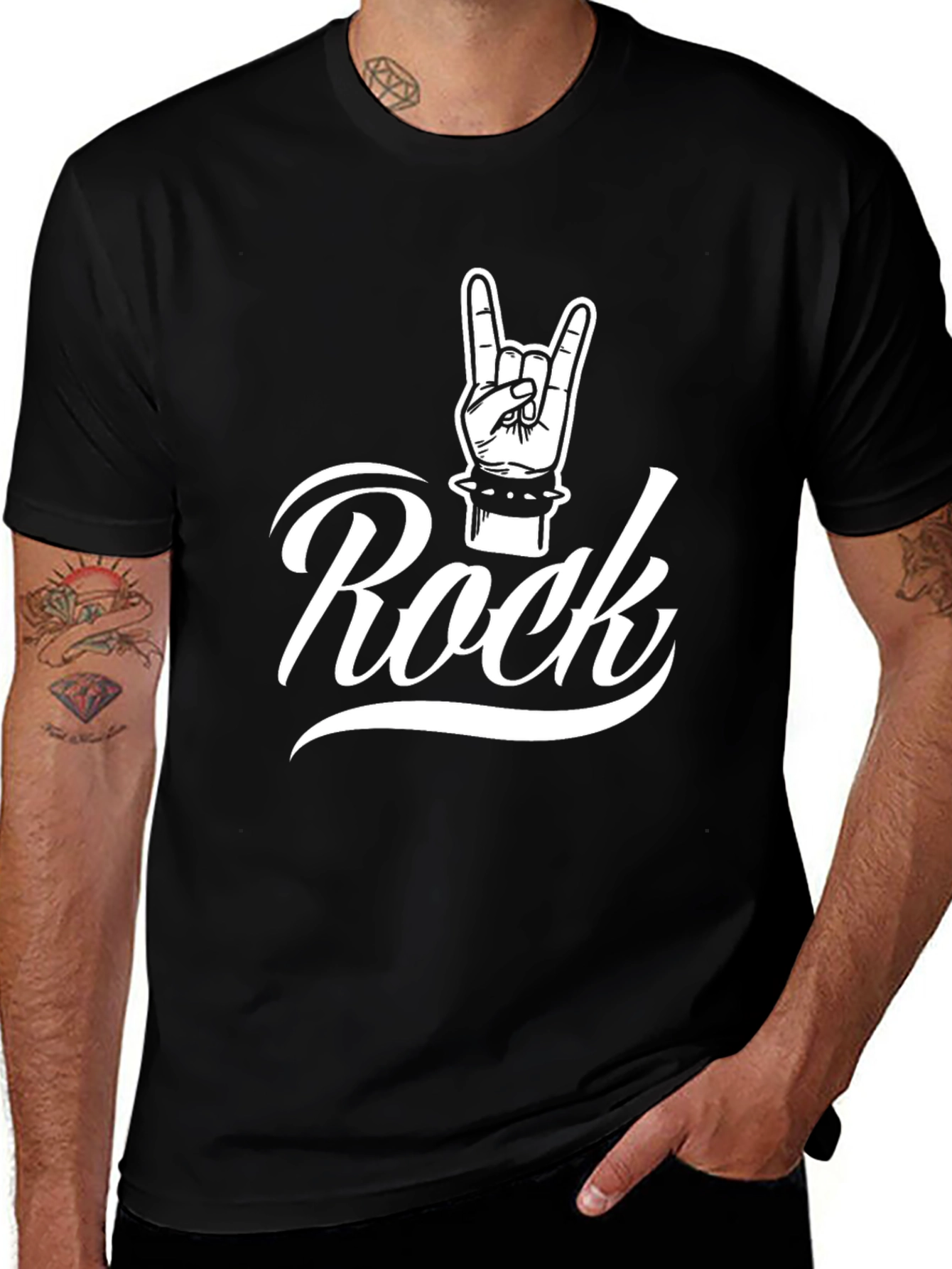 Rock Hand Gesture Graphic Black T-Shirt