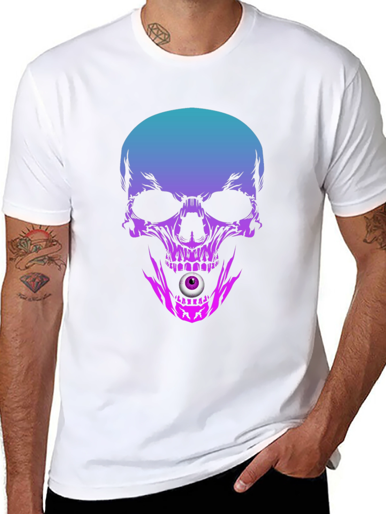 Skull T-Shirt: Gradient Skull with Eyeball Design