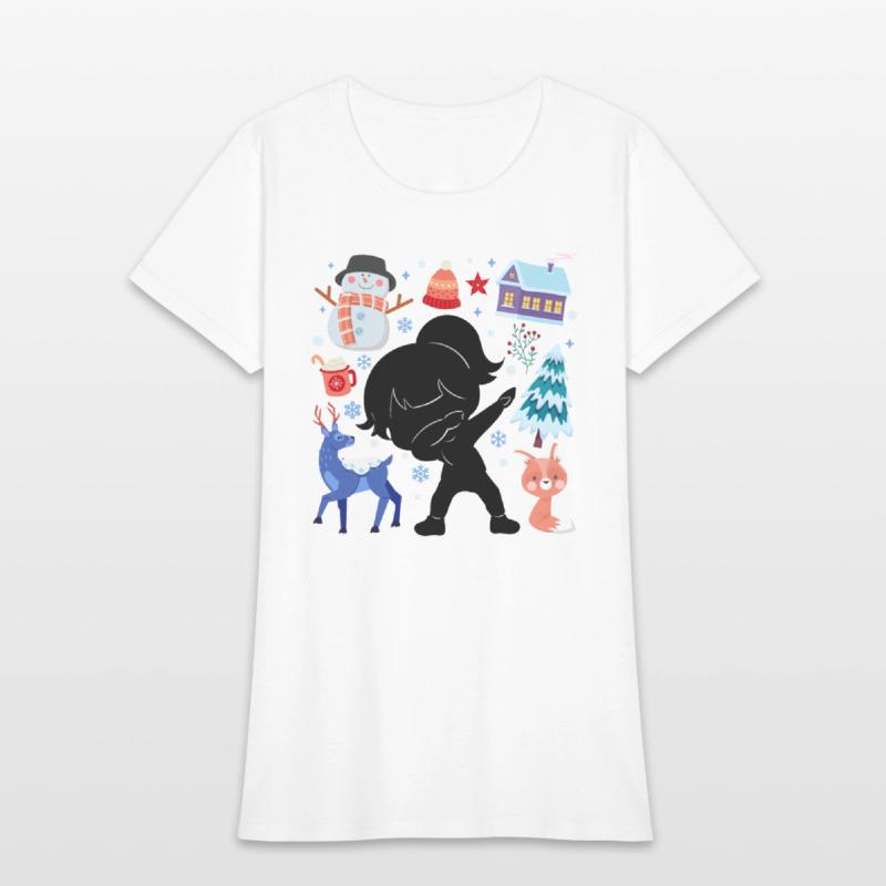 Silhouette Girl Snow Deer Winter Temperate