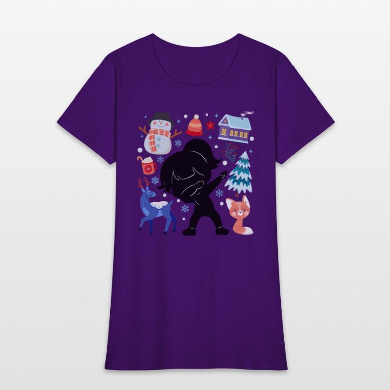Silhouette Girl Snow Deer Winter Temperate