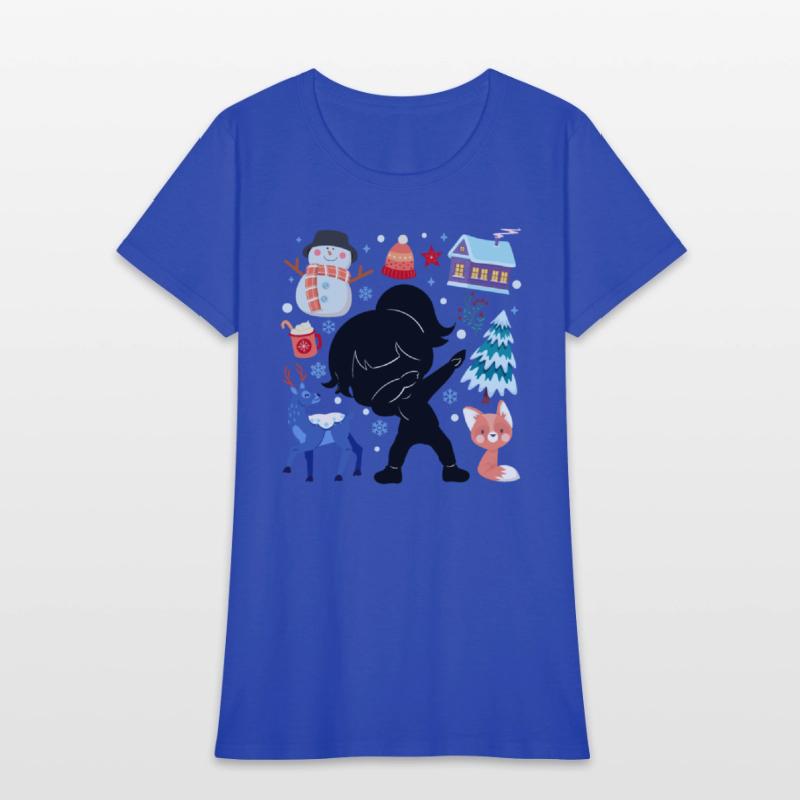 Silhouette Girl Snow Deer Winter Temperate