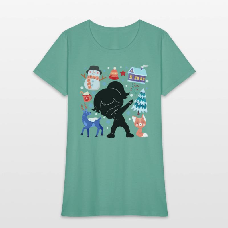 Silhouette Girl Snow Deer Winter Temperate