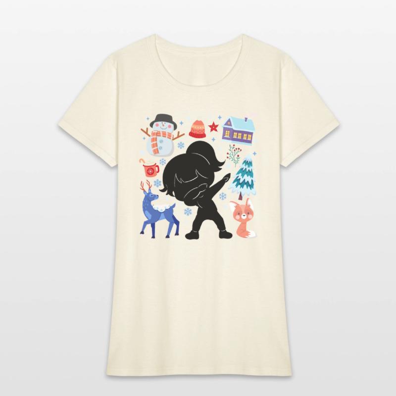 Silhouette Girl Snow Deer Winter Temperate