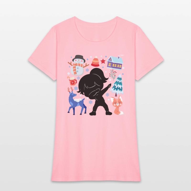 Silhouette Girl Snow Deer Winter Temperate