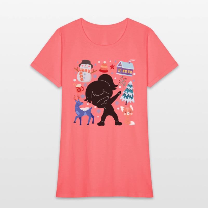 Silhouette Girl Snow Deer Winter Temperate