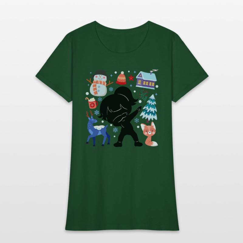 Silhouette Girl Snow Deer Winter Temperate