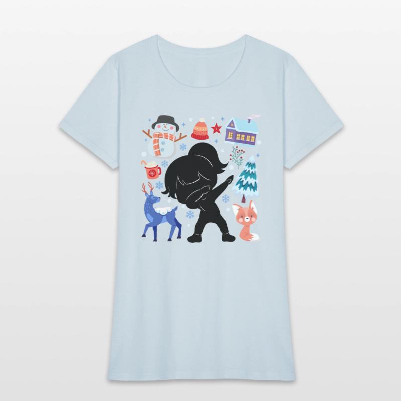 Silhouette Girl Snow Deer Winter Temperate