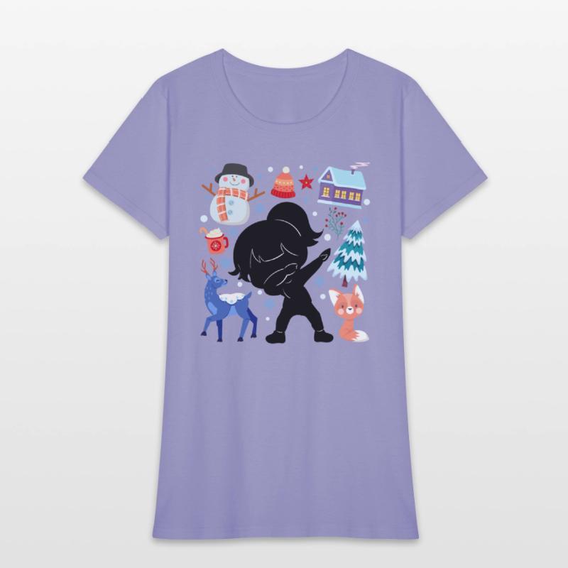 Silhouette Girl Snow Deer Winter Temperate