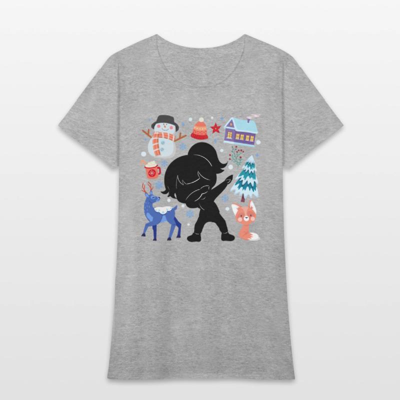 Silhouette Girl Snow Deer Winter Temperate