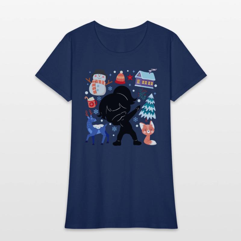 Silhouette Girl Snow Deer Winter Temperate
