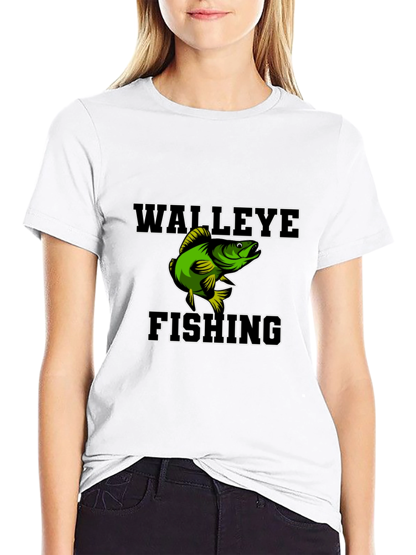 Walleye Fishing Graphic Tee - Black Cotton Blend Shirt