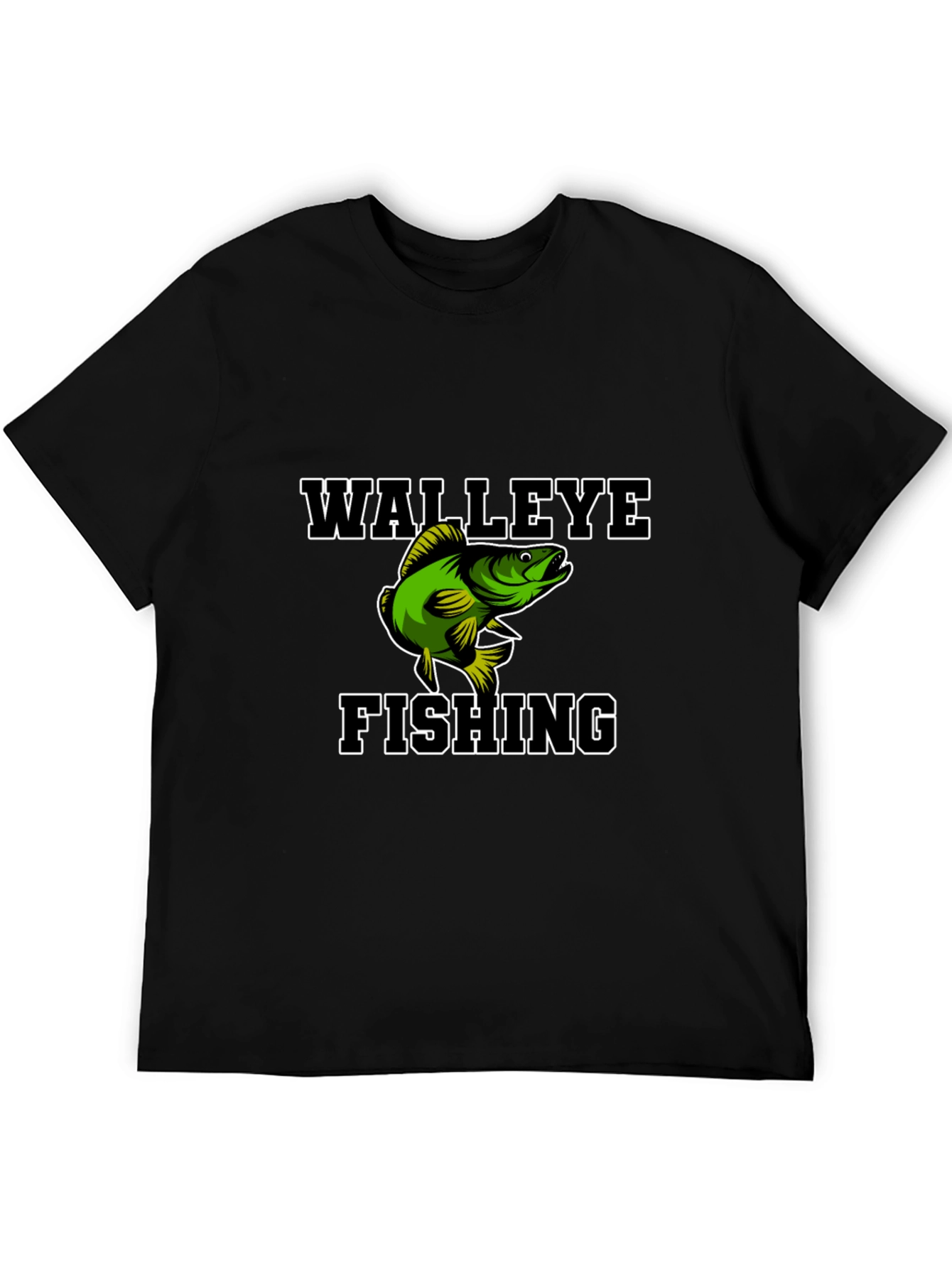 Walleye Fishing Graphic Tee - Black Cotton Blend Shirt