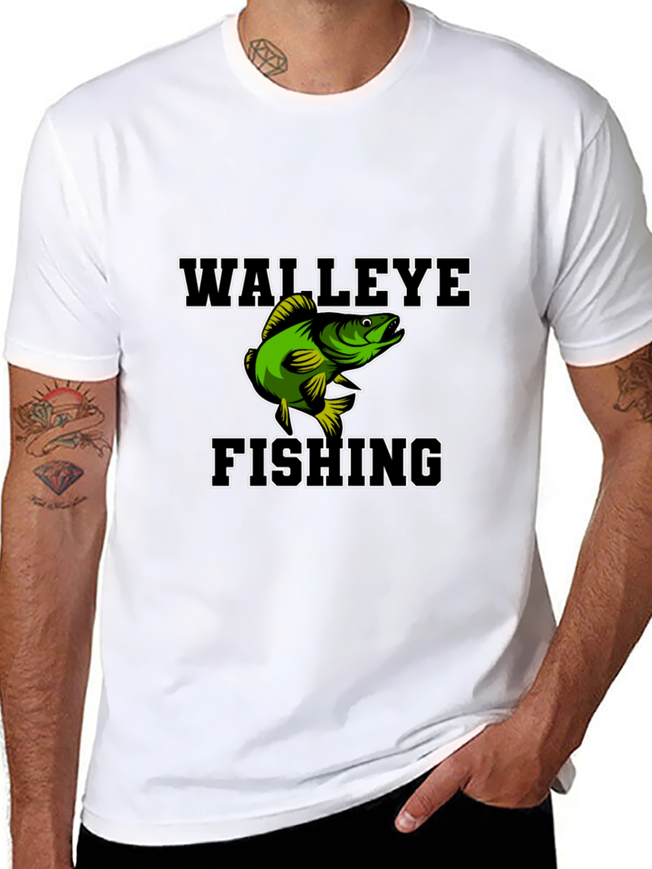 Walleye Fishing Graphic Tee - Black Cotton Blend Shirt