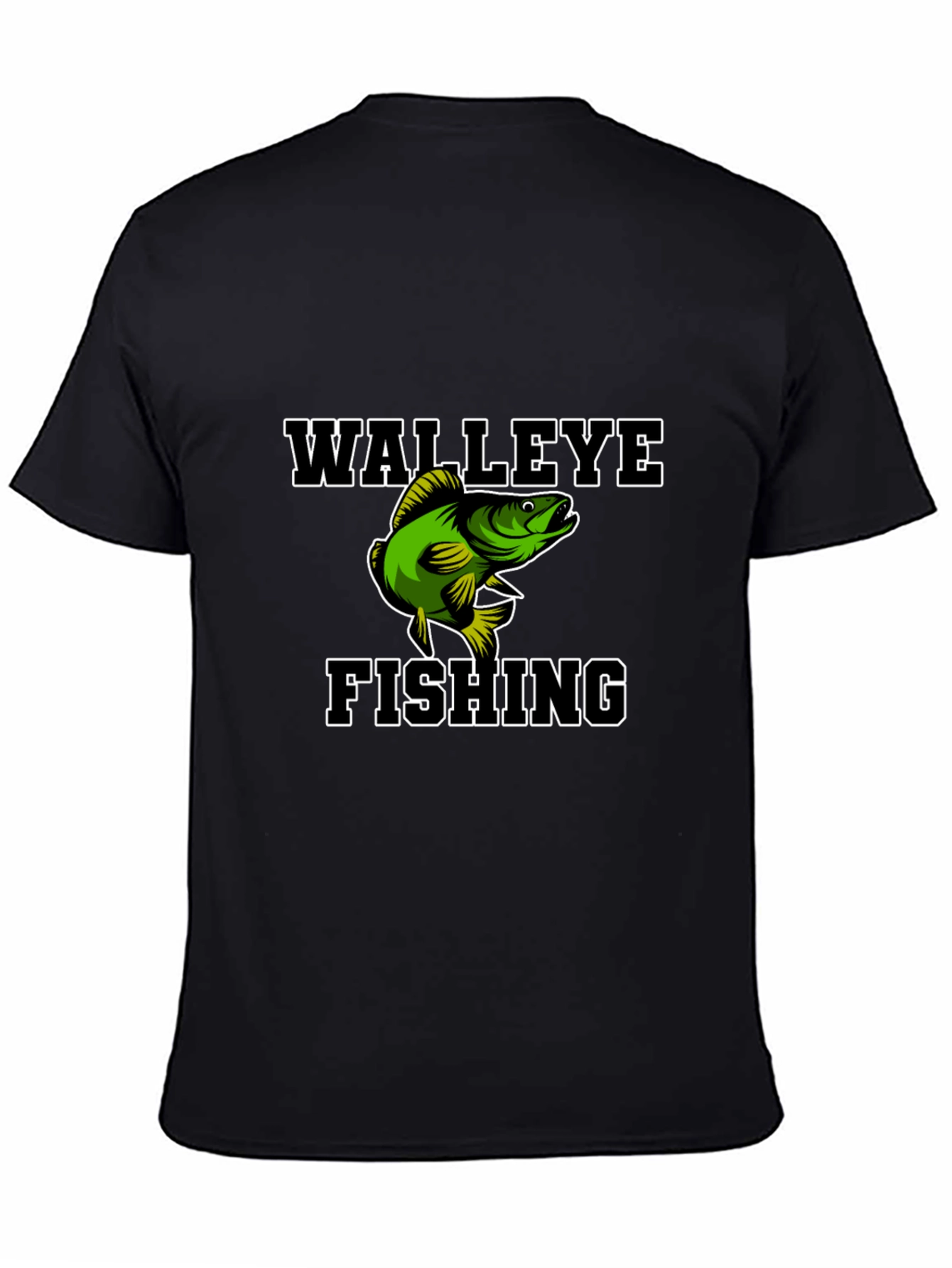 Walleye Fishing Graphic Tee - Black Cotton Blend Shirt
