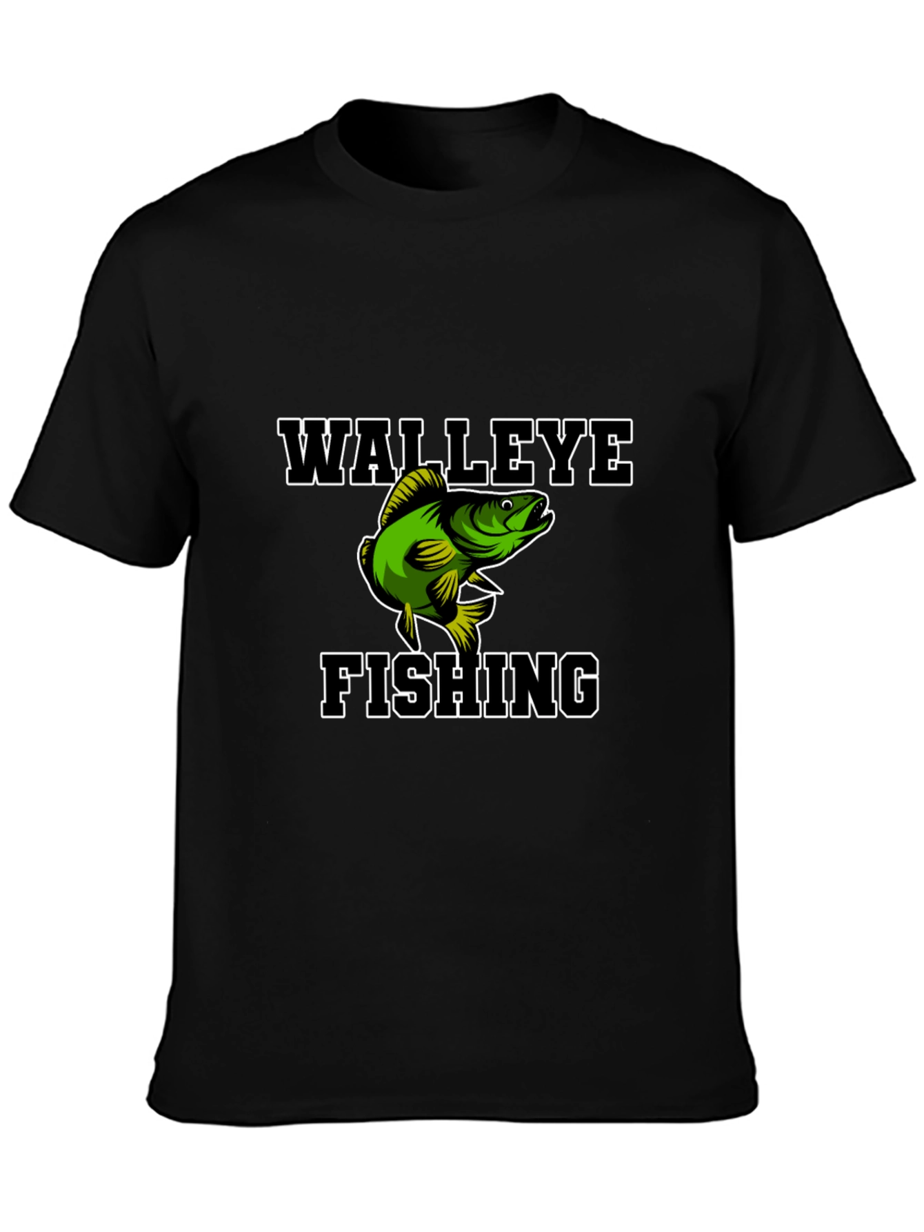 Walleye Fishing Graphic Tee - Black Cotton Blend Shirt