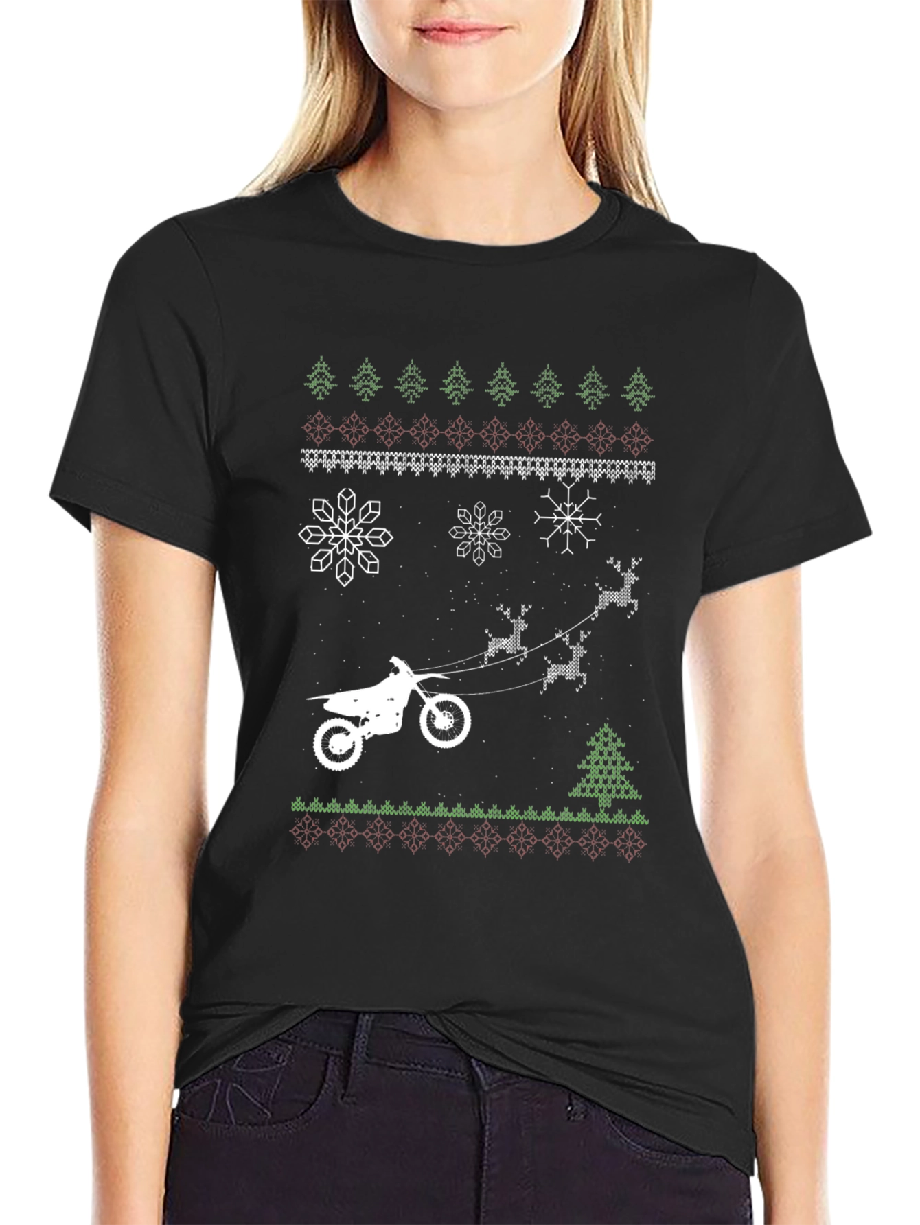 Dirt Bike Christmas Ugly Sweater Style T-Shirt