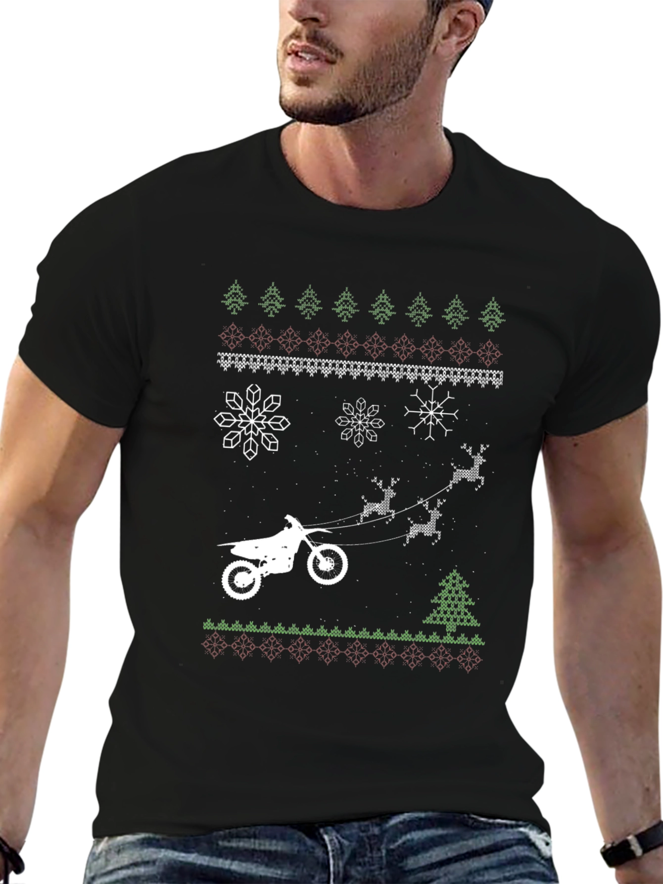 Dirt Bike Christmas Ugly Sweater Style T-Shirt