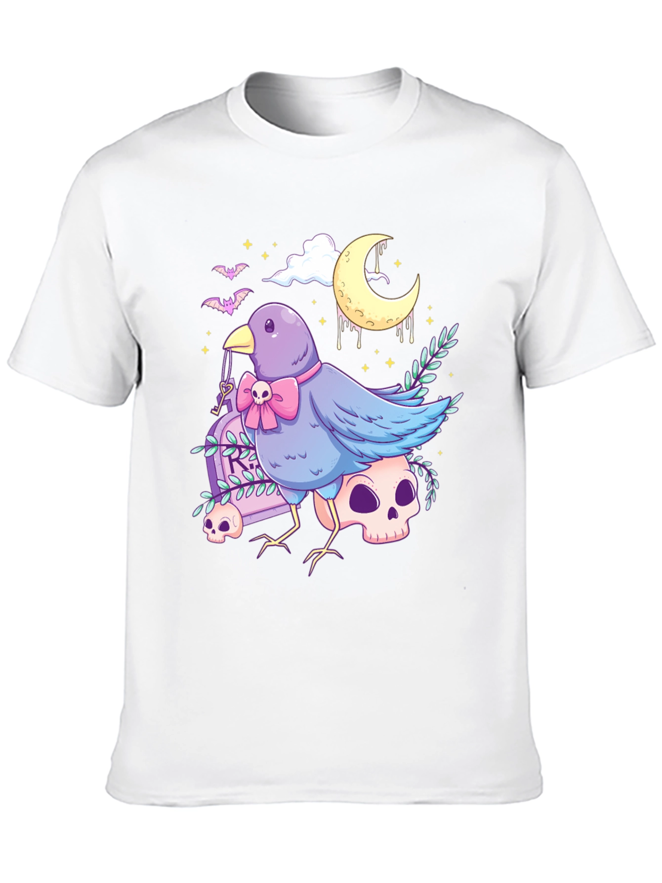 Gothic Bird Graphic Tee - Skull & Moon Design