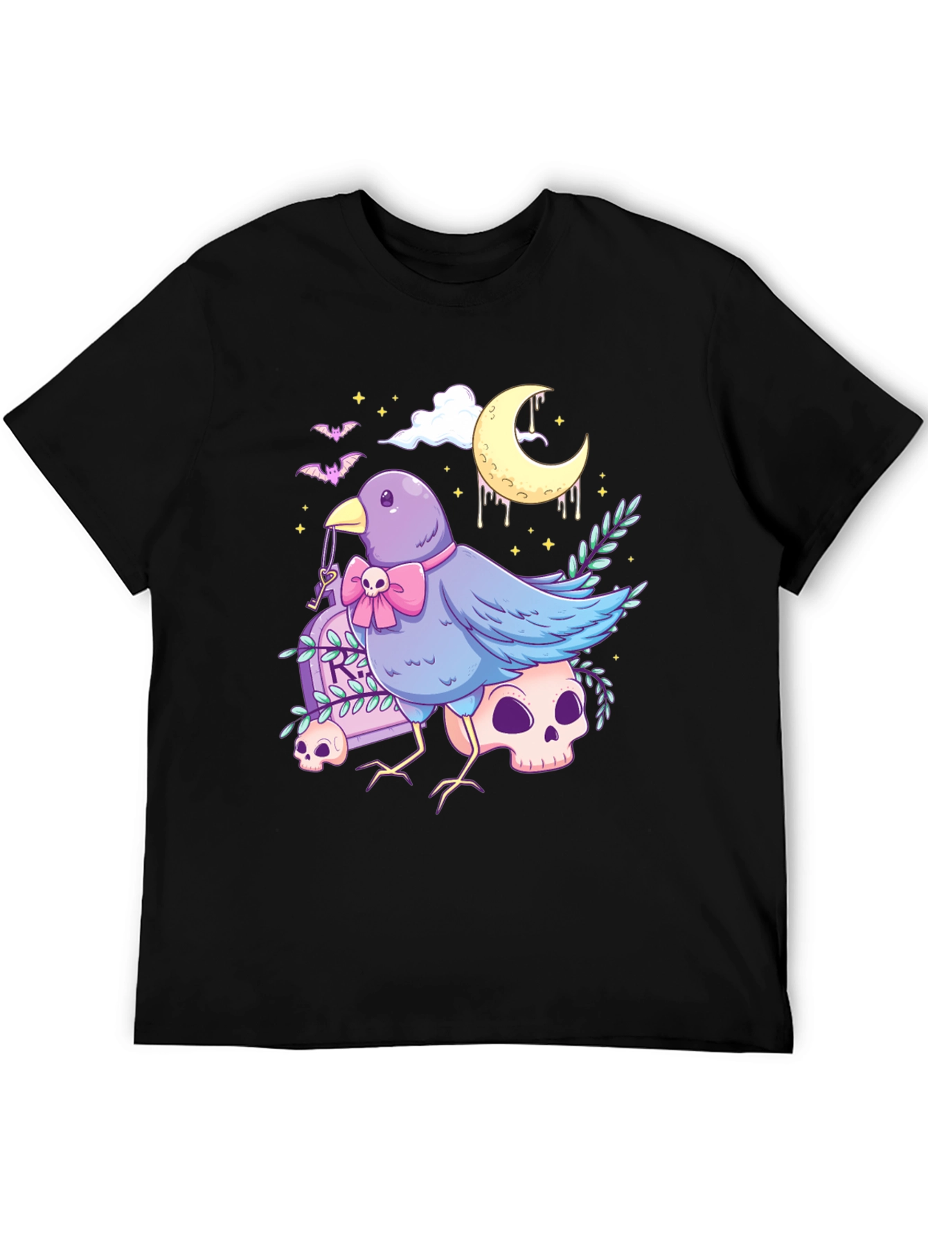 Gothic Bird Graphic Tee - Skull & Moon Design
