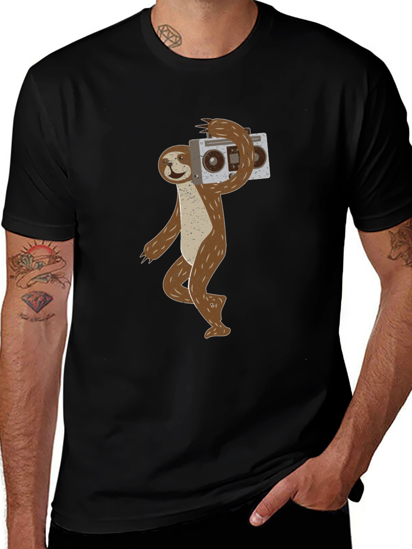 Sloth Boombox Graphic Tee - Funny Animal T-Shirt