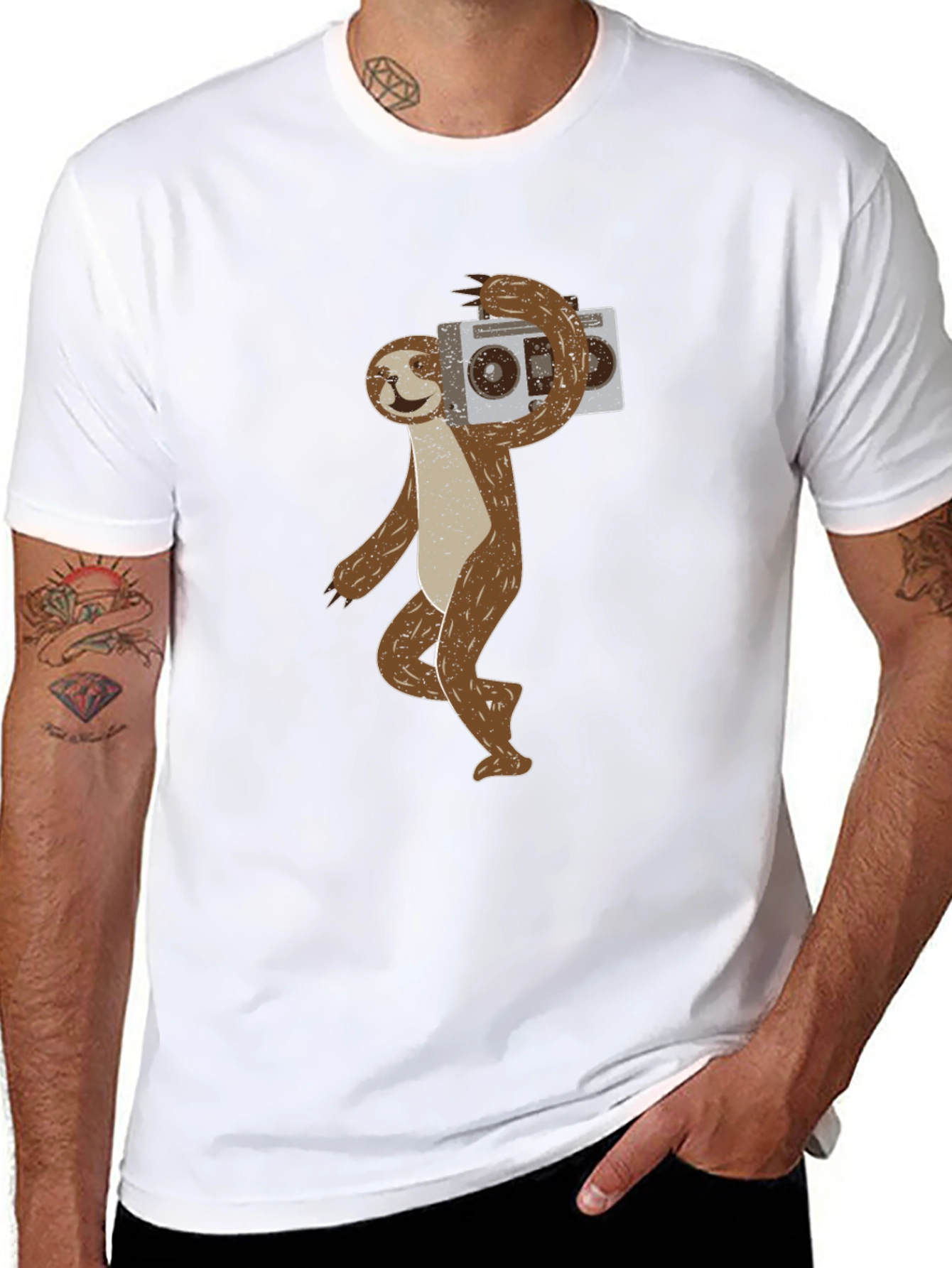 Sloth Boombox Graphic Tee - Funny Animal T-Shirt