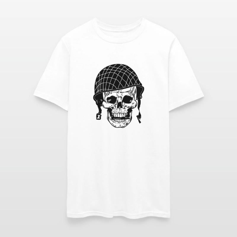 Soldier skull with helmet and a bullet between the