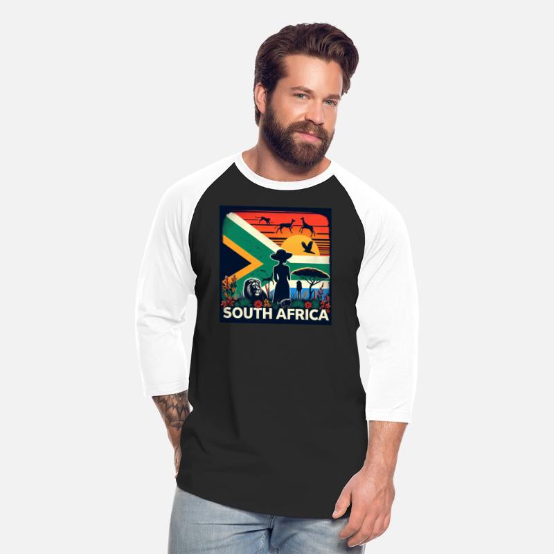 South Africa, colorful flag with birds, and trees