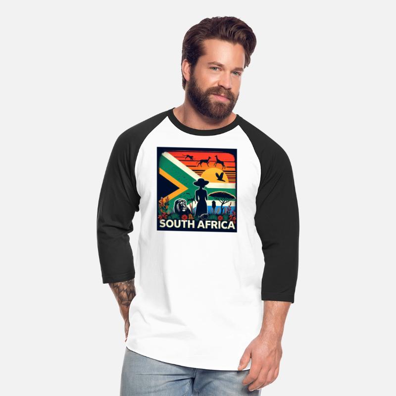 South Africa, colorful flag with birds, and trees