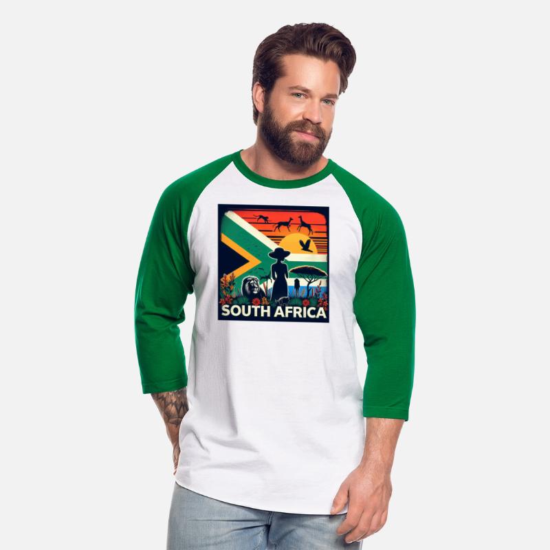 South Africa, colorful flag with birds, and trees