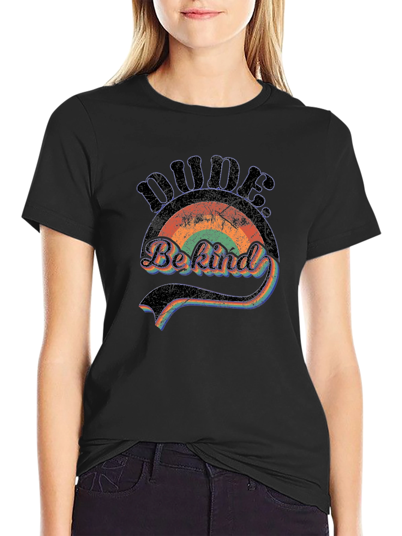 Dude Be Kind Rainbow Graphic T-Shirt