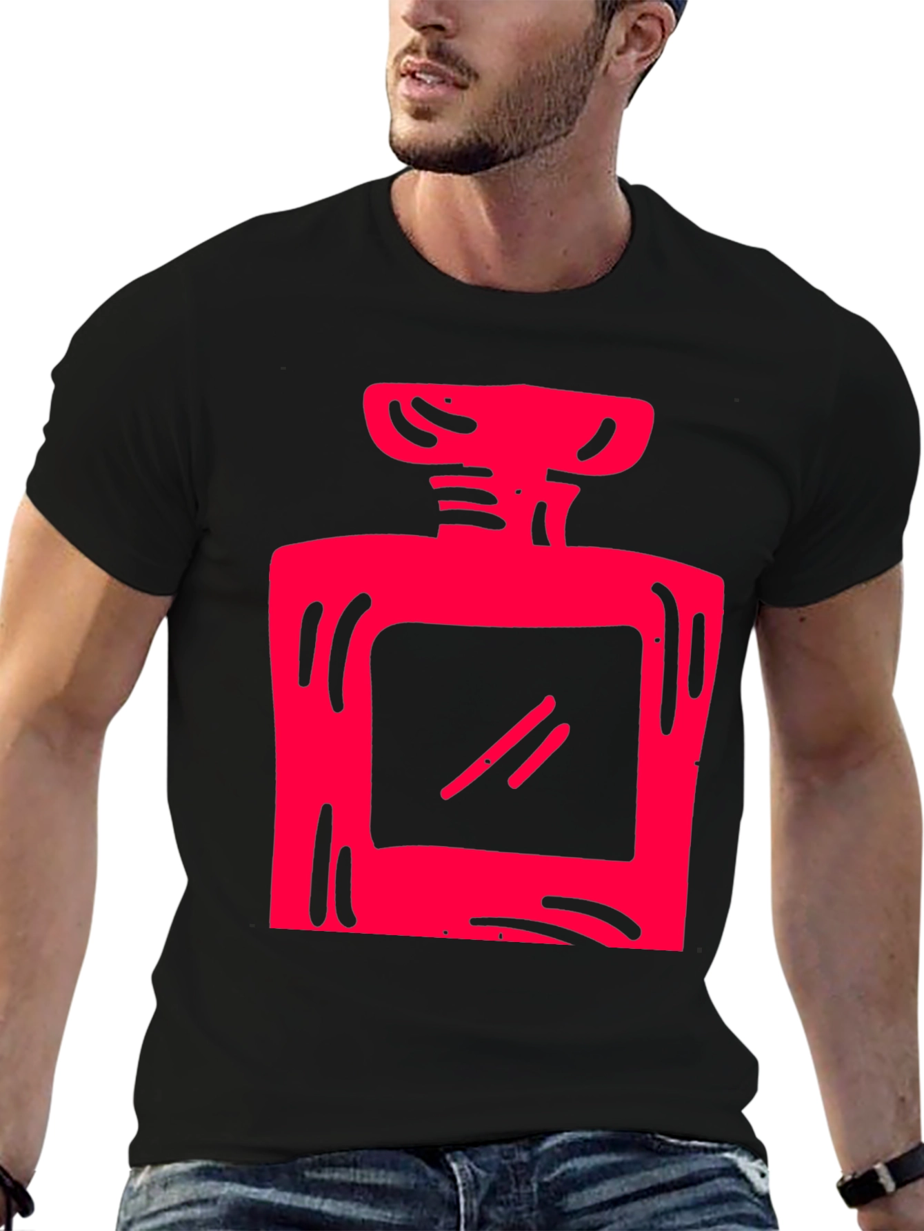 Red Graphic Print Black T-Shirt