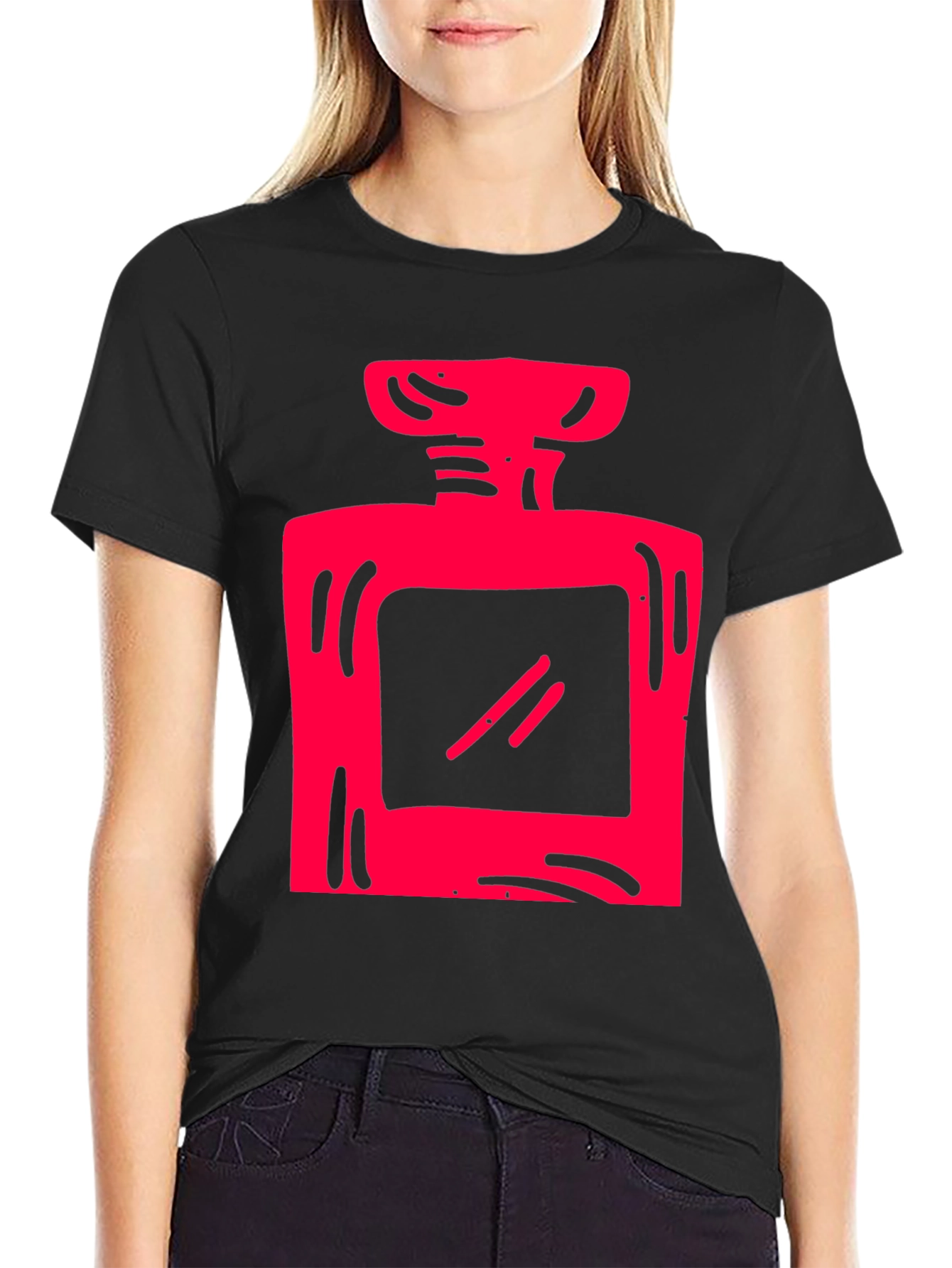 Red Graphic Print Black T-Shirt