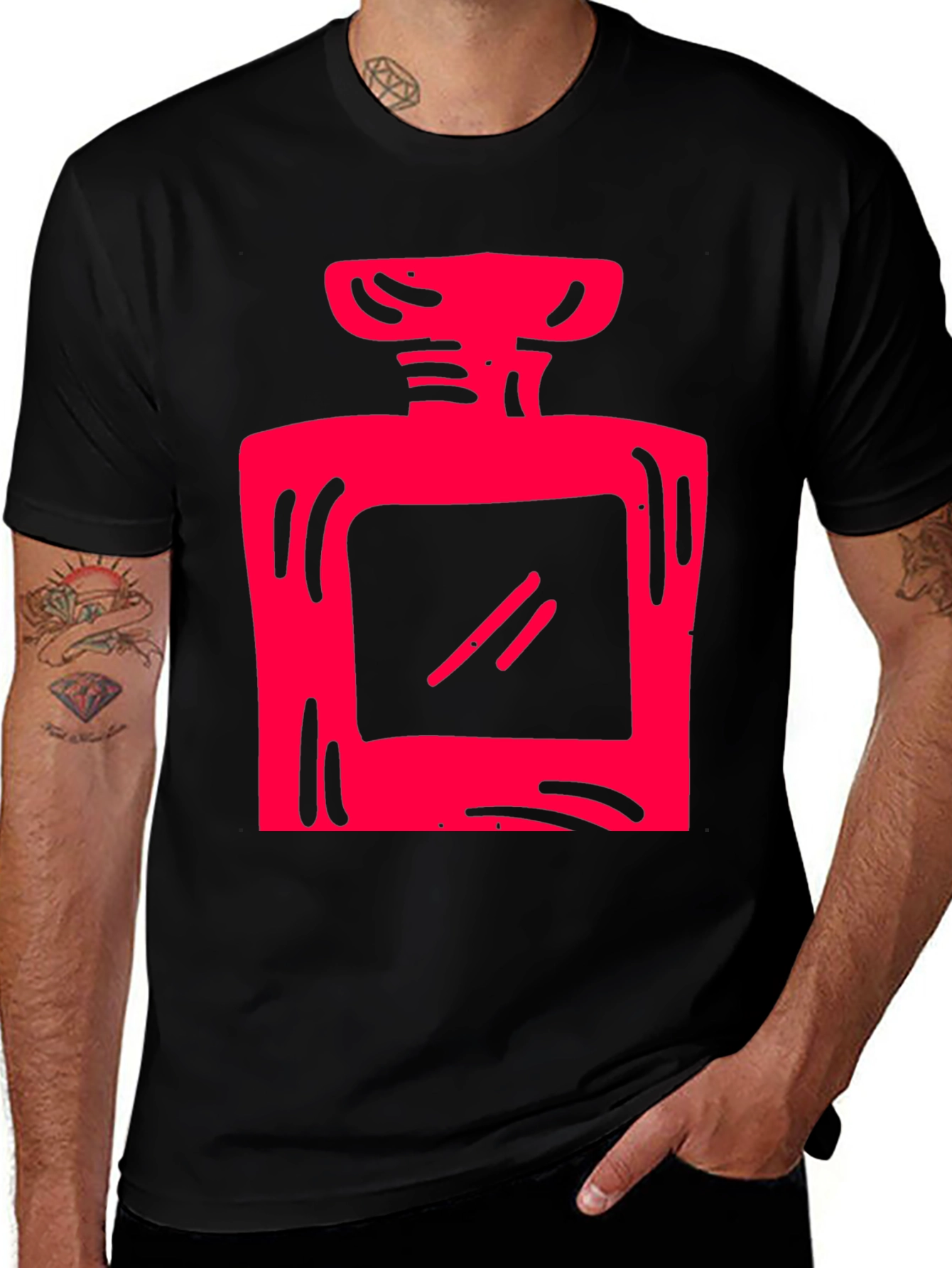 Red Graphic Print Black T-Shirt