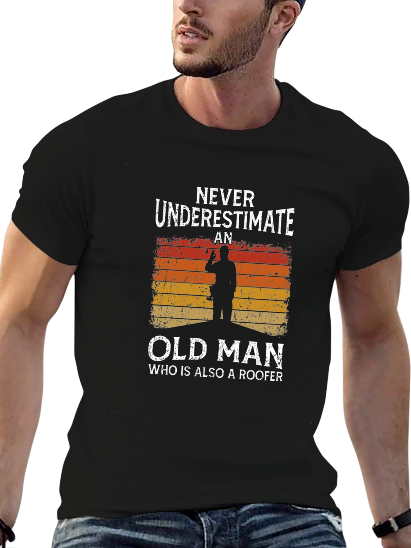 Never Underestimate Old Man Roofer Graphic Tee