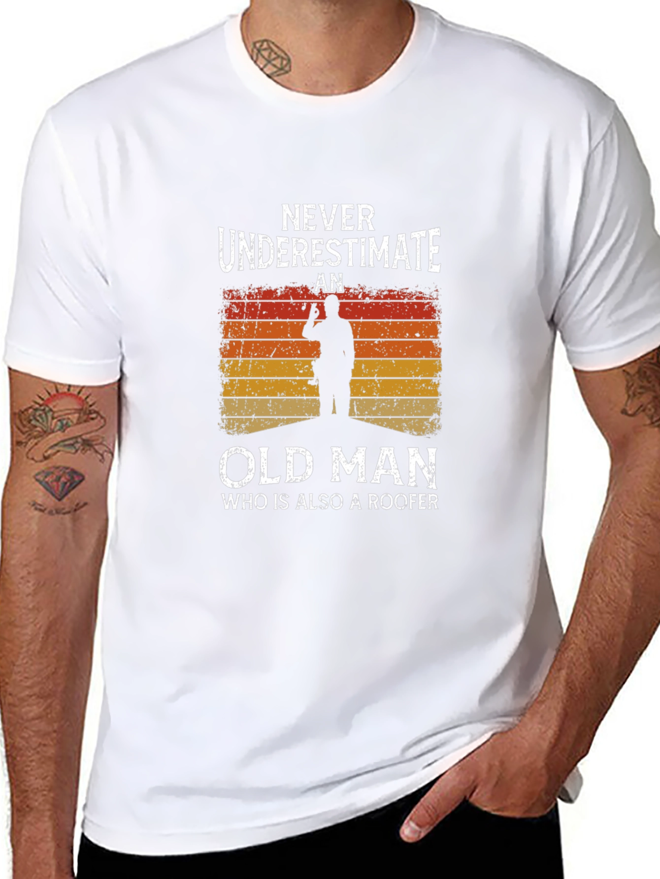 Never Underestimate Old Man Roofer Graphic Tee