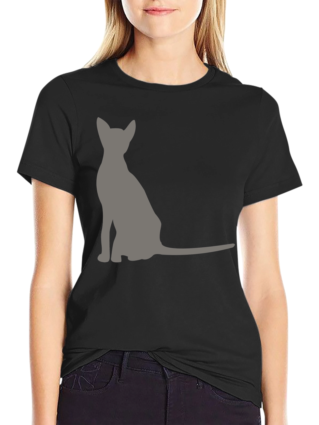 Cool Cat Silhouette Graphic Tee - Black
