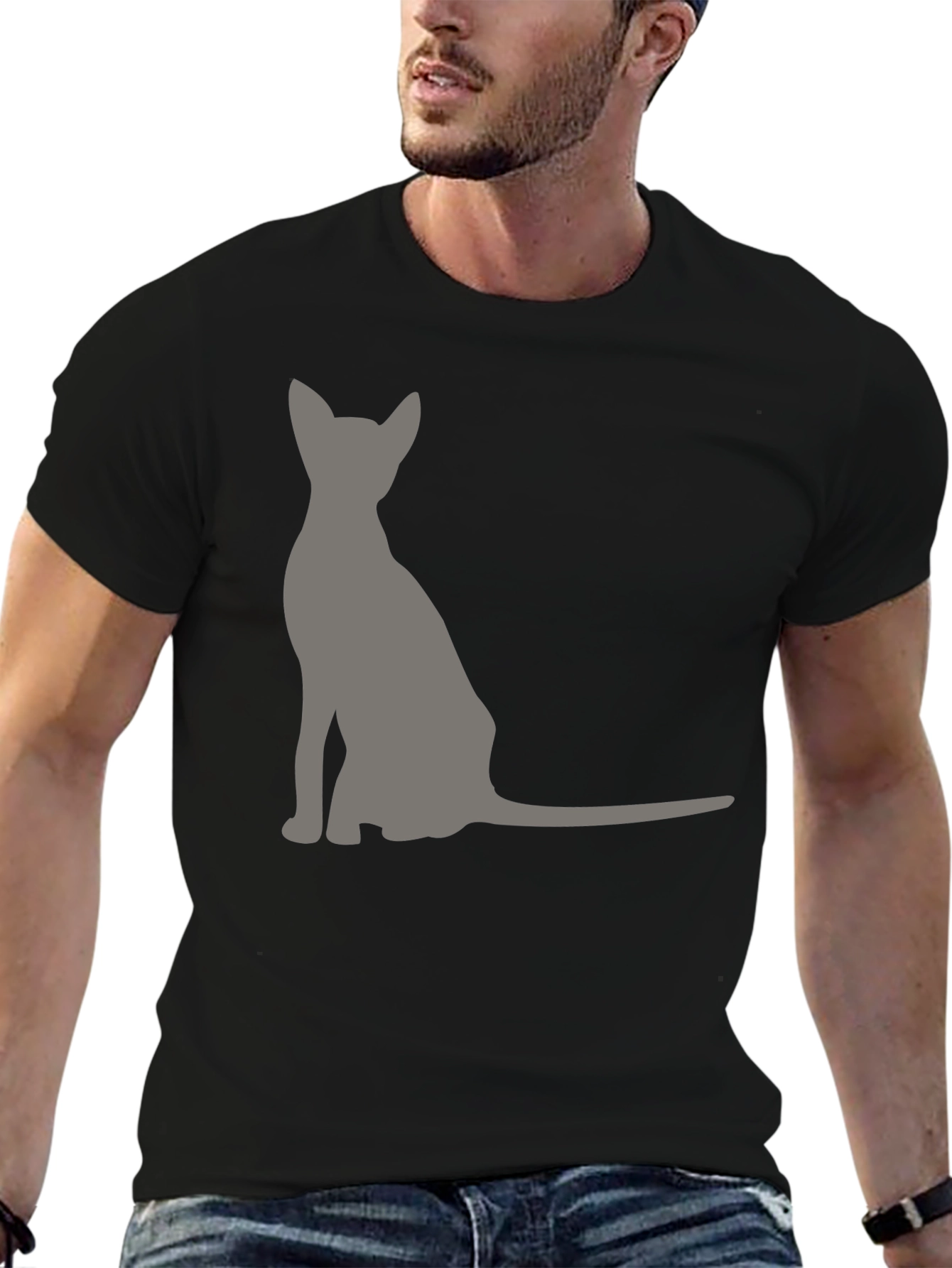 Cool Cat Silhouette Graphic Tee - Black