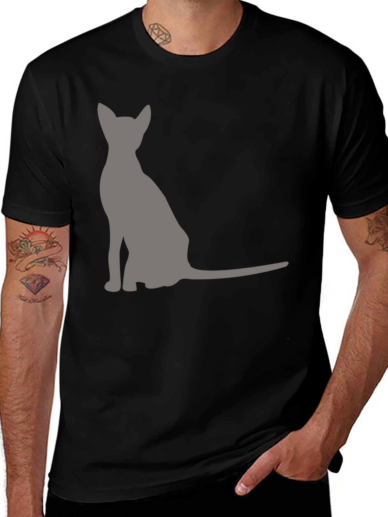 Cool Cat Silhouette Graphic Tee - Black