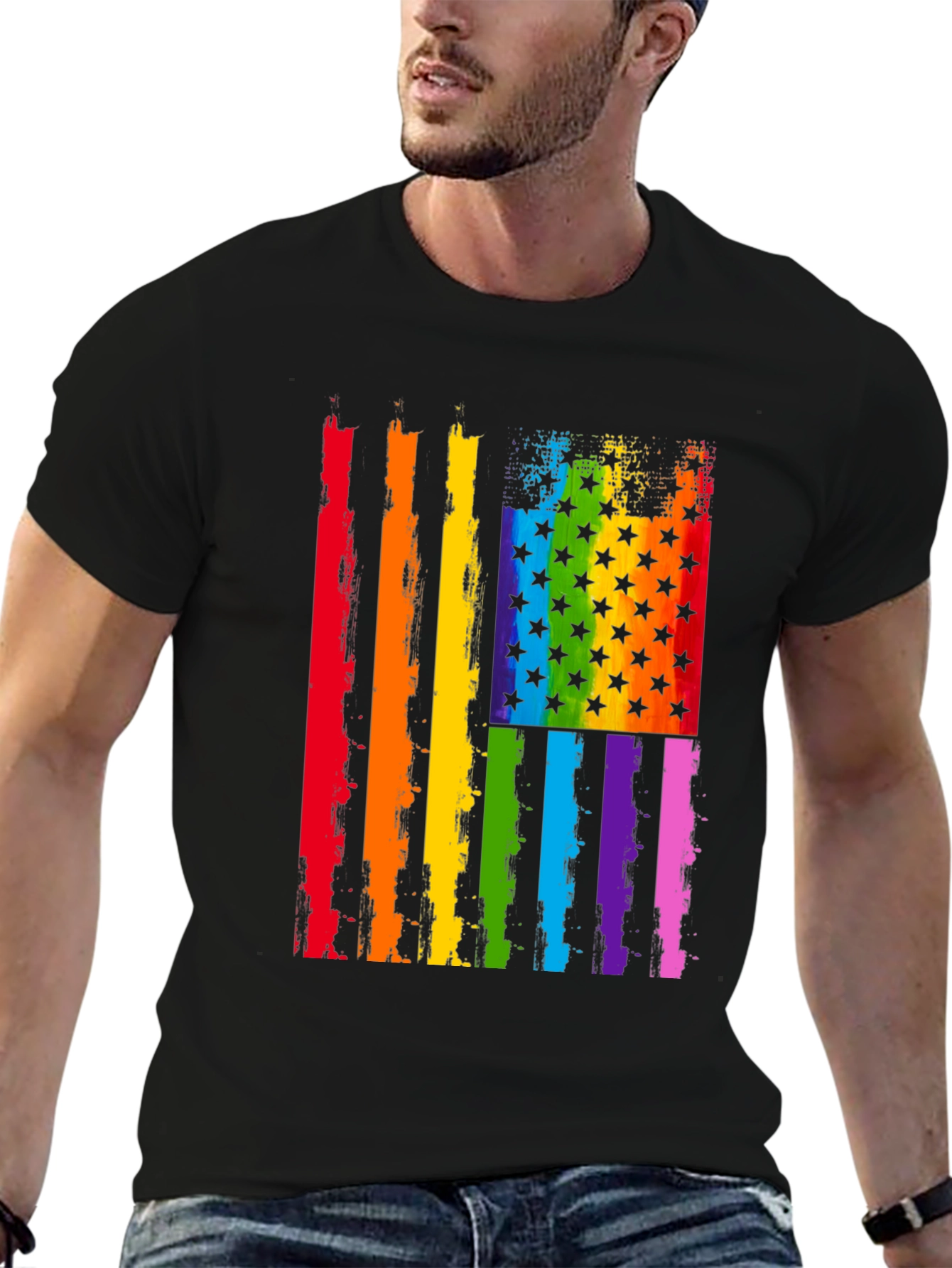 Pride Flag Graphic Tee - Unisex Black Shirt