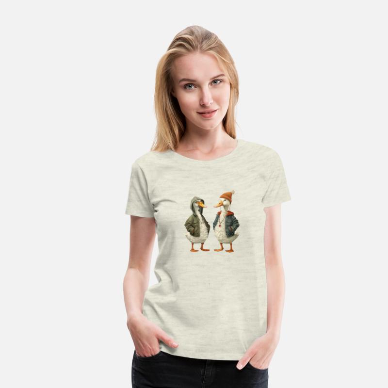 Streetwear-dressed ducks looking