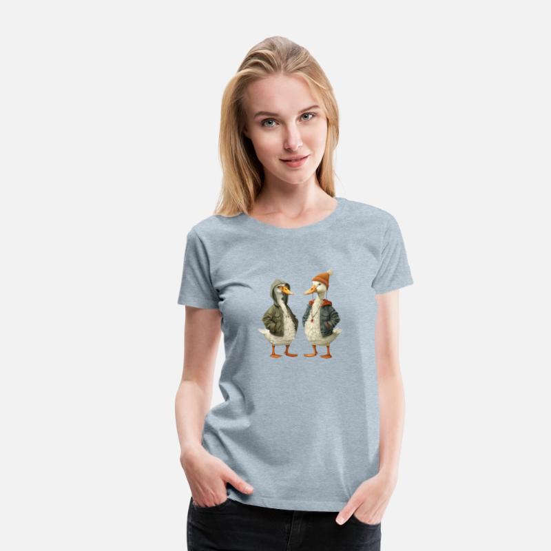 Streetwear-dressed ducks looking
