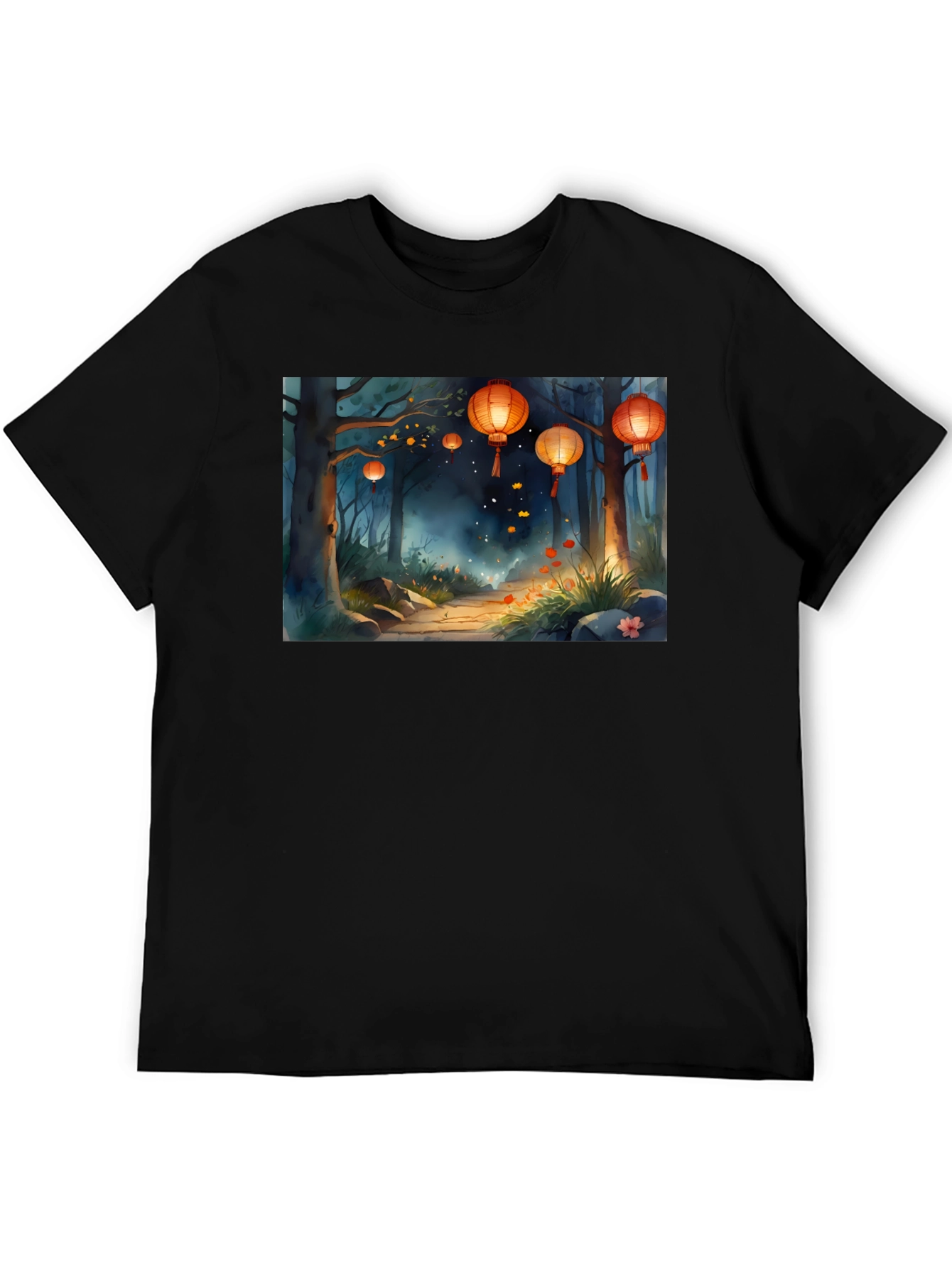 Lantern Forest Graphic Tee - Stylish Black T-Shirt