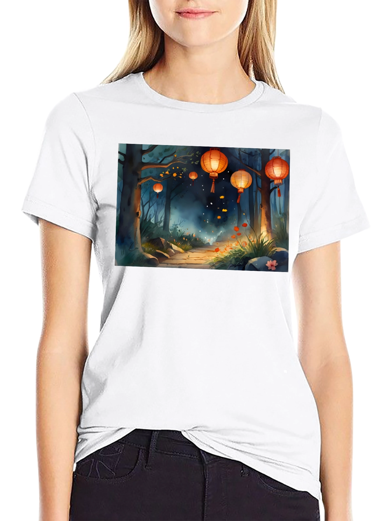 Lantern Forest Graphic Tee - Stylish Black T-Shirt